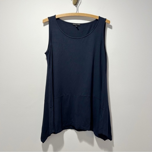 Eileen Fisher Jersey Tank Dress Tunic Size Small Navy Blue Asymmetrical Hem - Picture 5 of 15